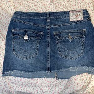 True Religion Women's Distressed Blue Denim Mini Skirt